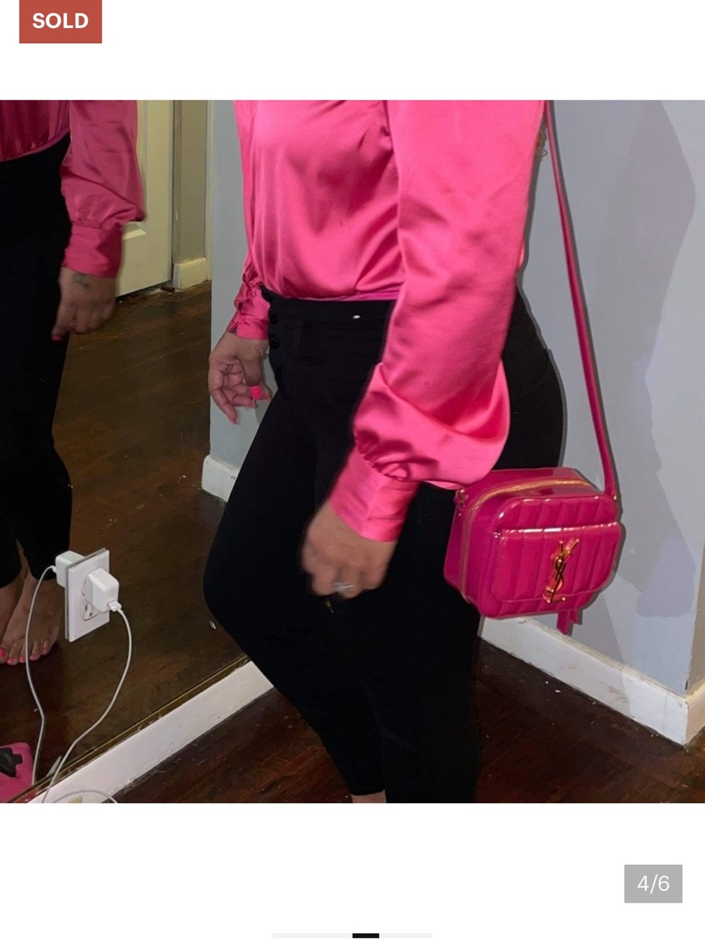 Saint Laurent Quilted Patent Crossbody in Fuchsia Pink with Gold Logo - Picture 4 of 5